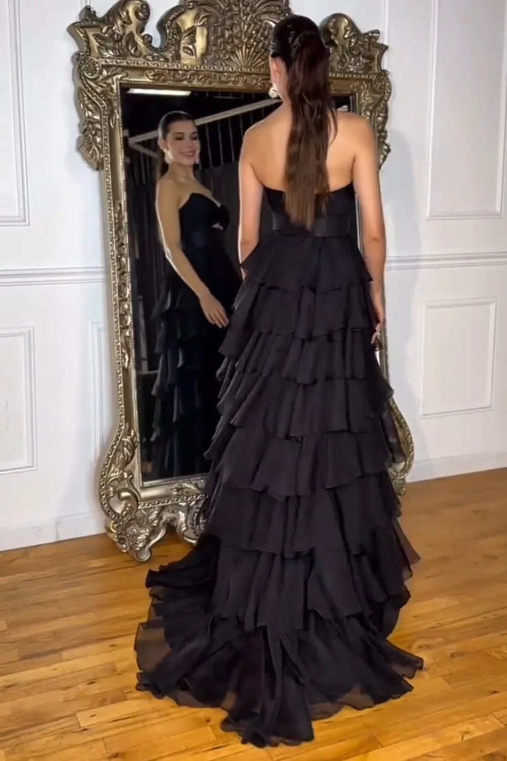 A-Line Empire Sleeveless Tiered Party Prom Dress With Slit