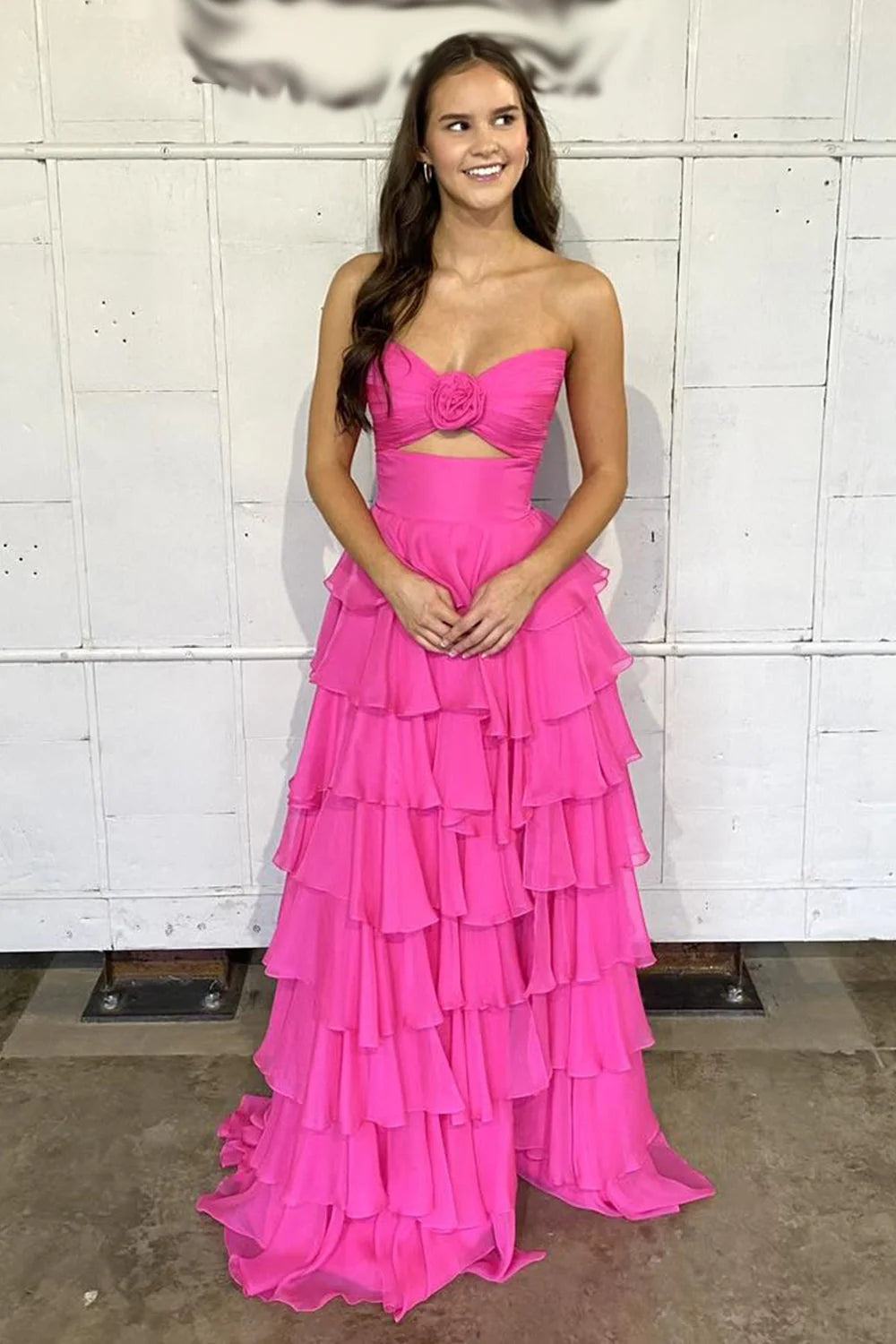 A-Line Empire Sleeveless Tiered Party Prom Dress With Slit