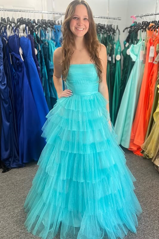A-Line Empire Strapless Empire Tiered Party Prom Dress