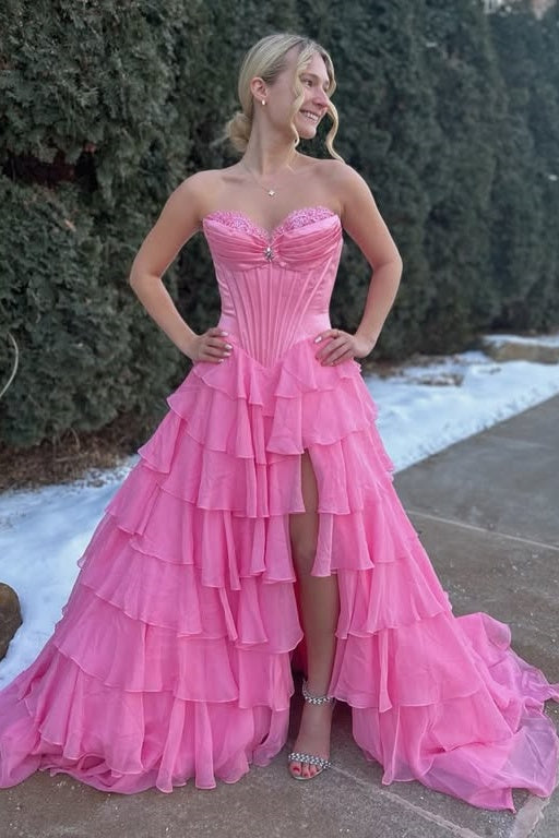 A-Line Empire Sweetheart Strapless Tiered Party Prom Dress