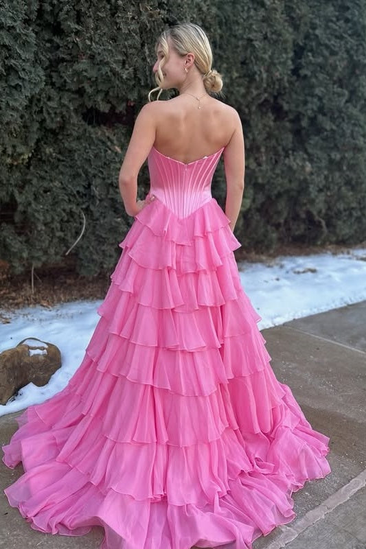 A-Line Empire Sweetheart Strapless Tiered Party Prom Dress