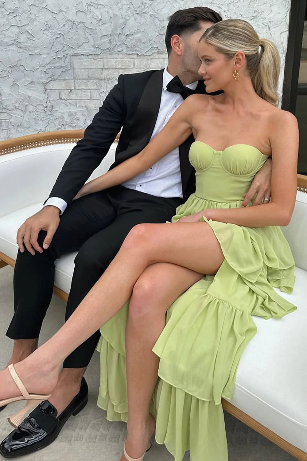A-Line Empire Sweetheart Strapless Tiered Party Prom Dress
