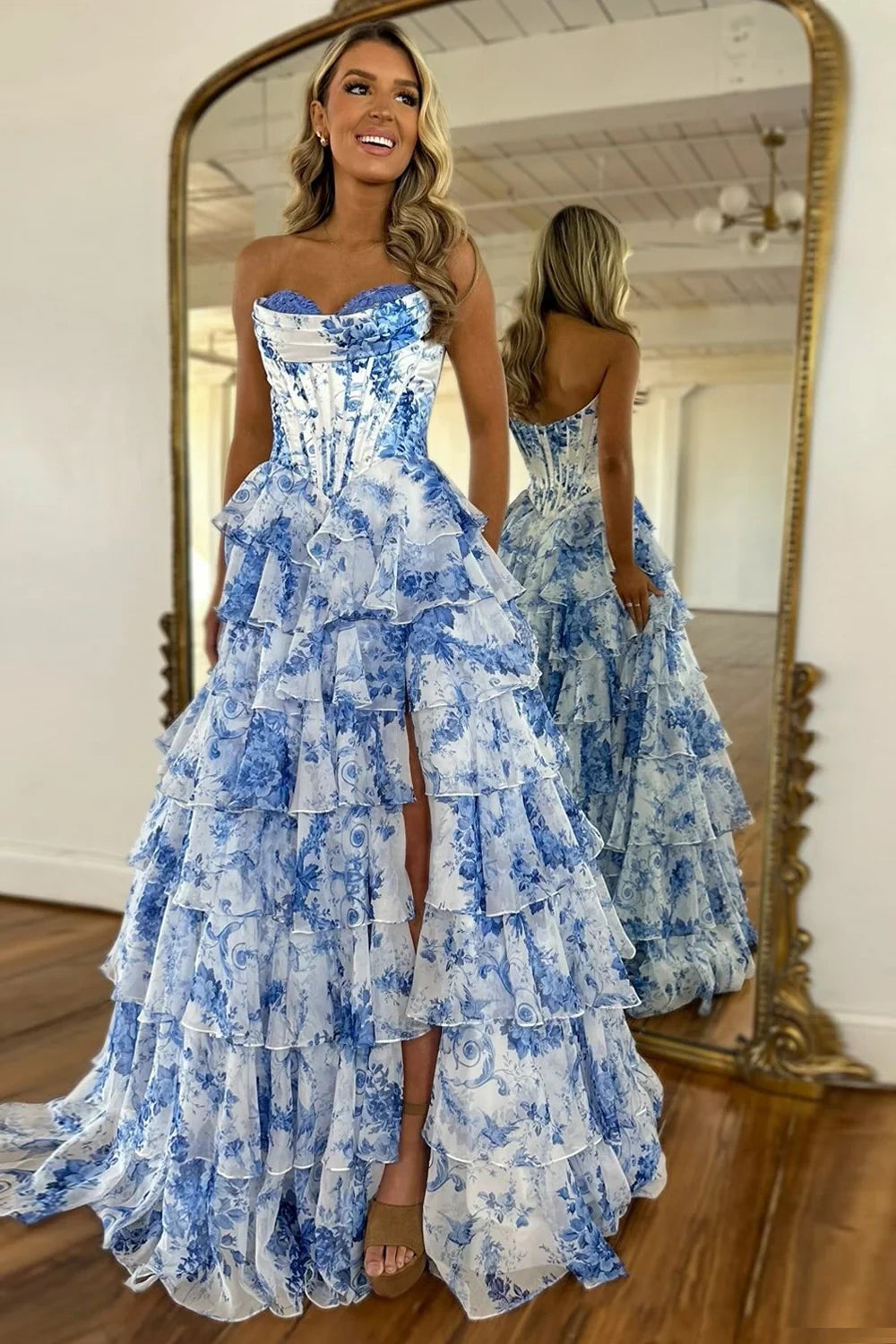 A-Line Empire Tiered Appliques Party Prom Dress With Slit