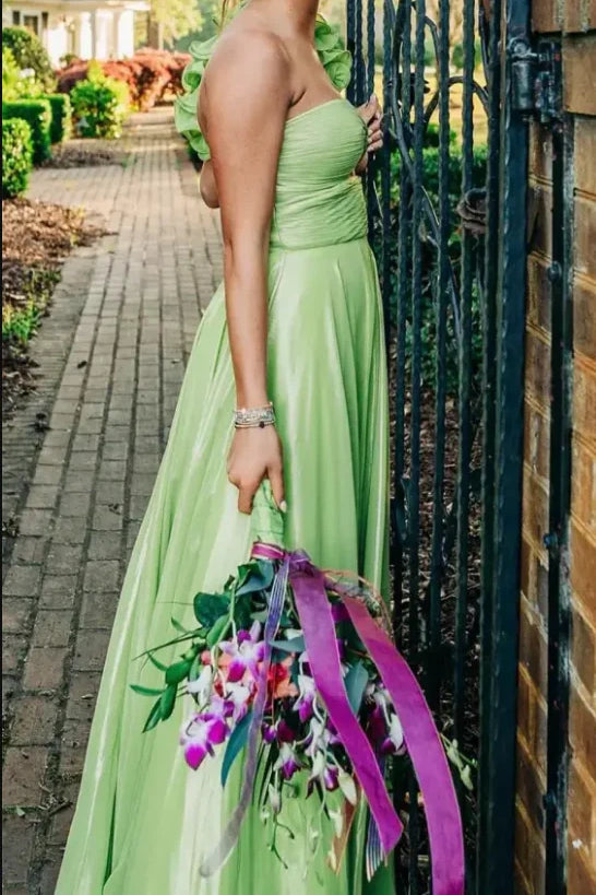 A-Line Floral One Shoulder Sleeveless Party Prom Dress With Slit