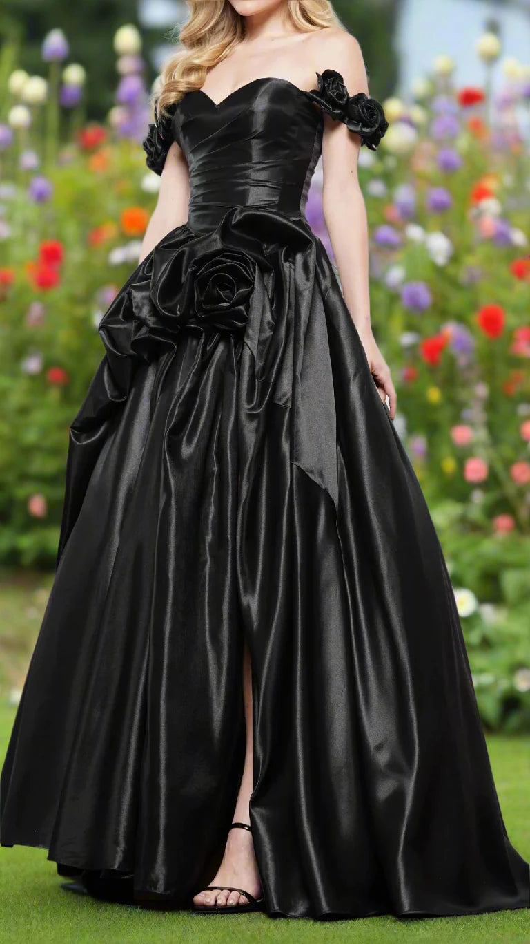 A-Line Off-Shoulder Empire 3D Floral Long Prom Dress