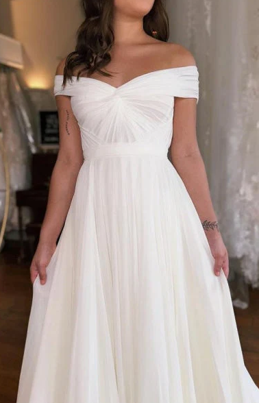 A-Line Off-Shoulder Empire Ruched Long Summer Wedding Dress