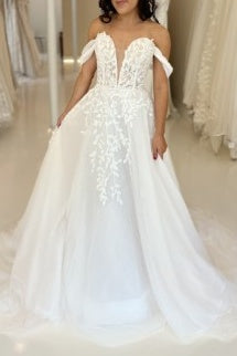 A-Line Off-Shoulder Sleeveless Appliques Wedding Dress