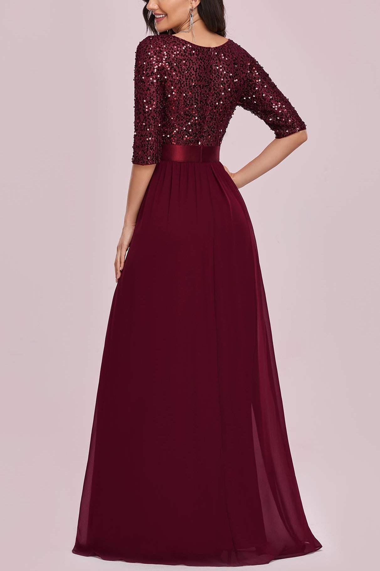 Chic A-Line Scoop Half Sleeves Two Tone Mother Of Brides Dress