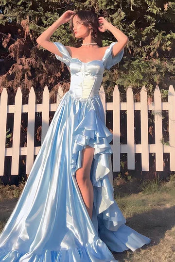 A-Line Short Sleeves Ruffled Princess Party Prom Dress