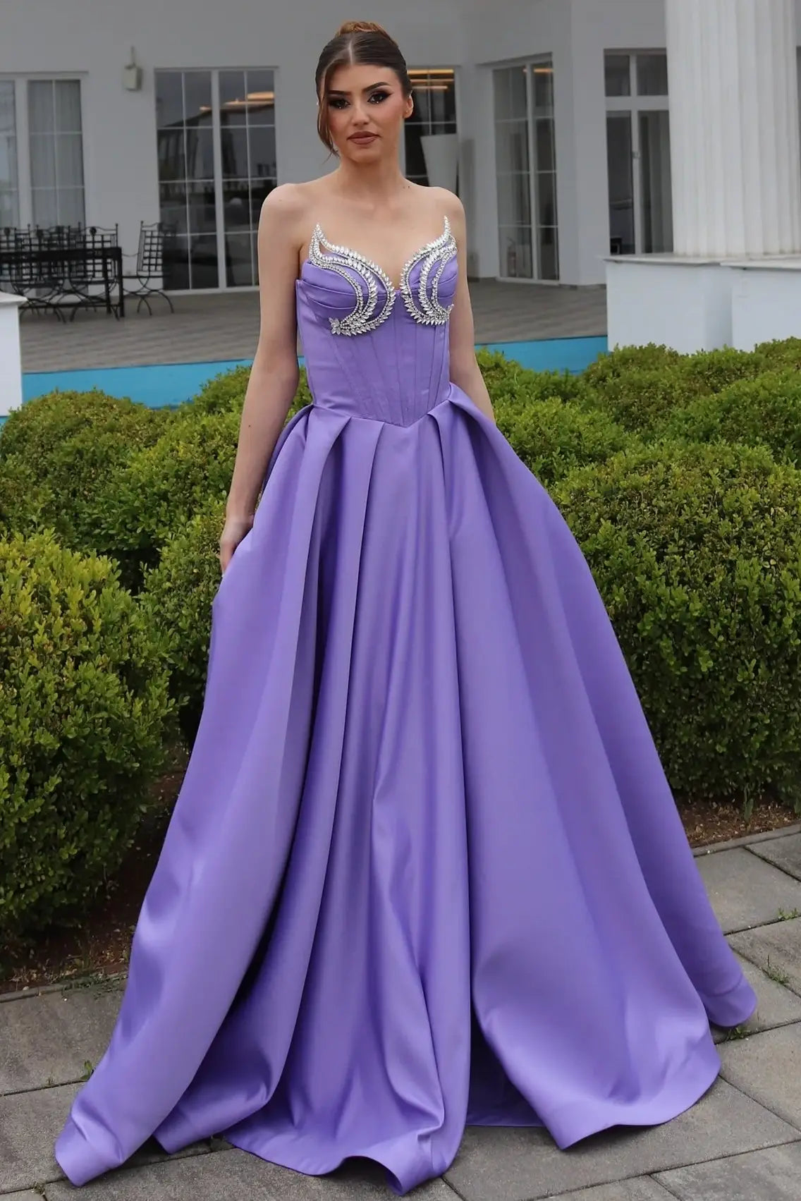 A-Line Strapless Empire Beaded Prom Evening Dress
