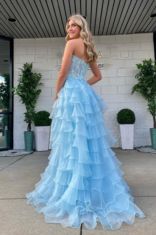 A-Line Sweetheart Strapless Empire Appliques Tiered Party Prom Dress