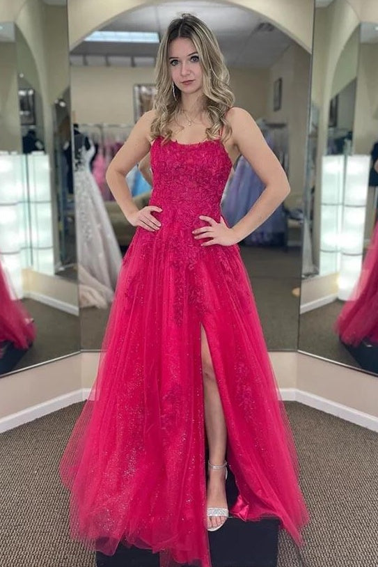 Bateau A-Line Empire Tulle Appliques Lace Up Party Prom Dress