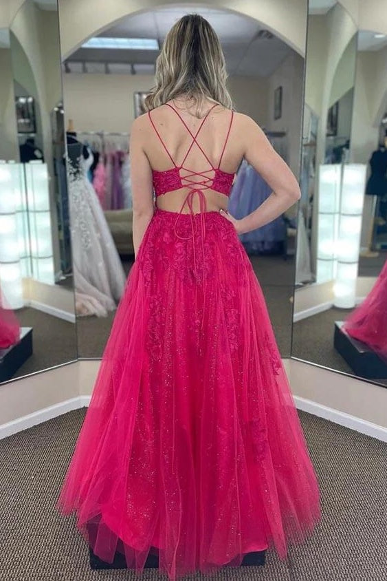 Bateau A-Line Empire Tulle Appliques Lace Up Party Prom Dress