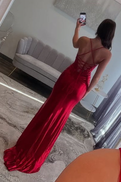 Bateau Sleeveless Lace Up Empire Mermaid Party Prom Dress