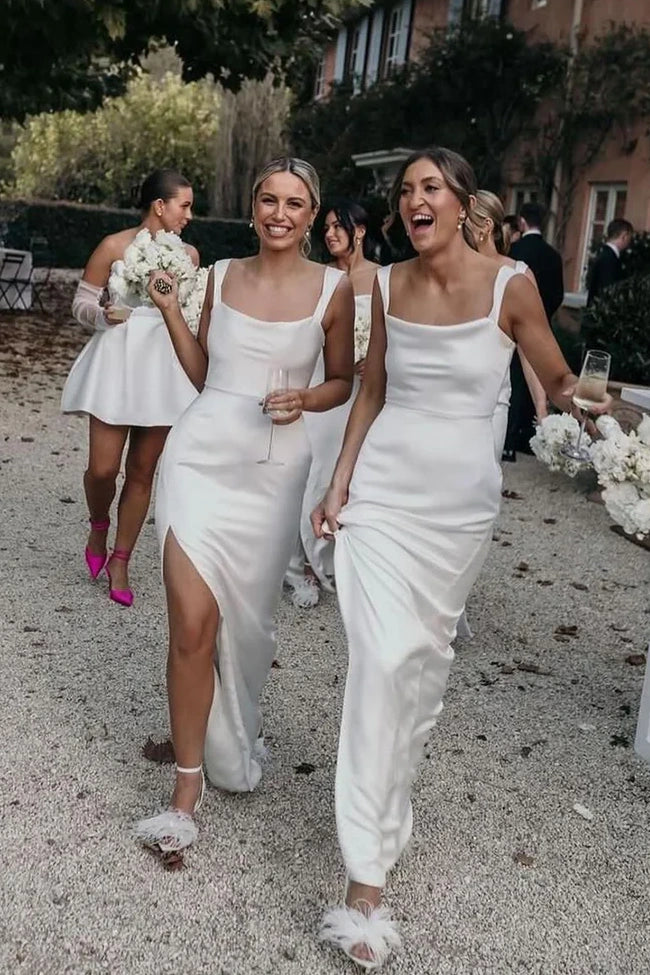 Bateau Sleeveless Satin Bodycon Floor-Length Bridesmaid Dress
