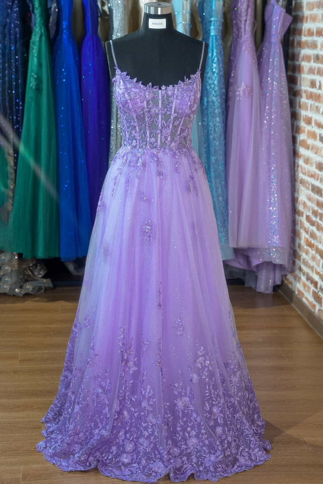 Bateau Sleeveless Tulle A-Line Appliques Prom Party Dress