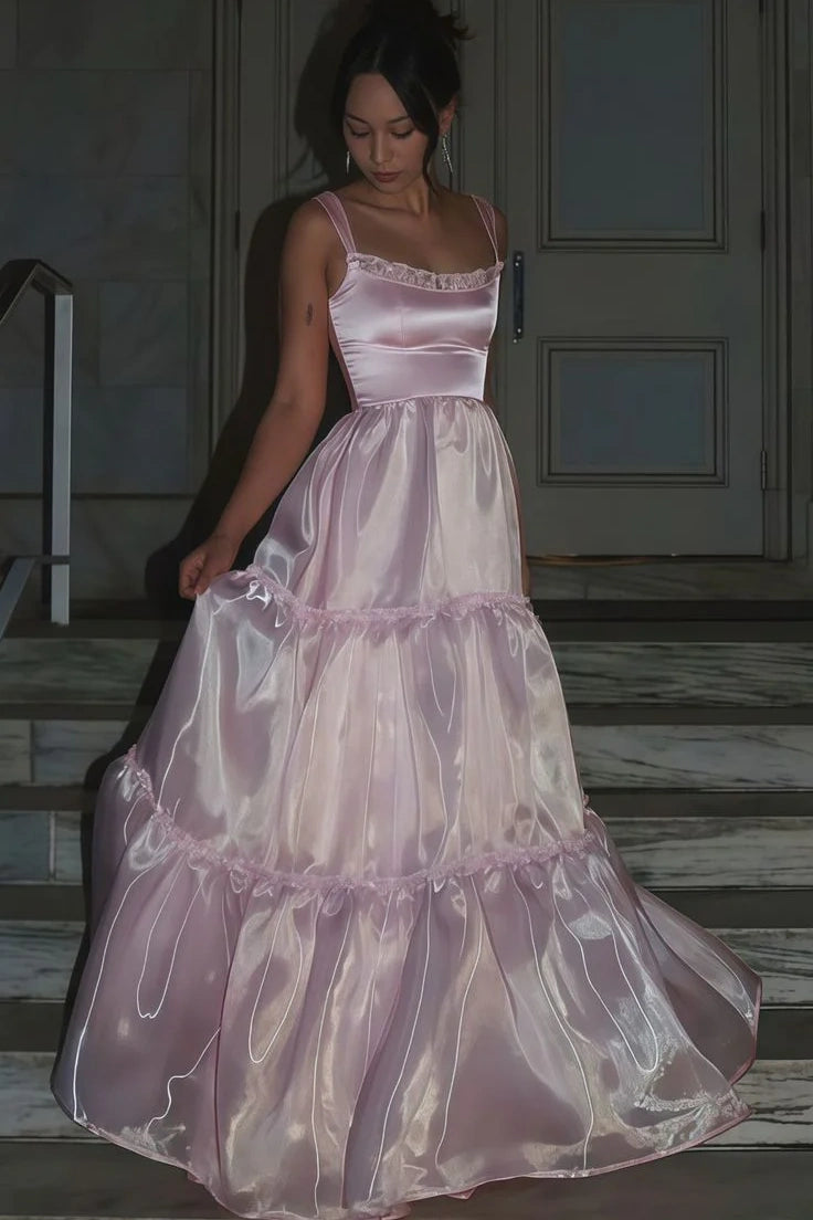 Bateau Sleeveless Tulle A-Line Empire Pink Party Prom Dress