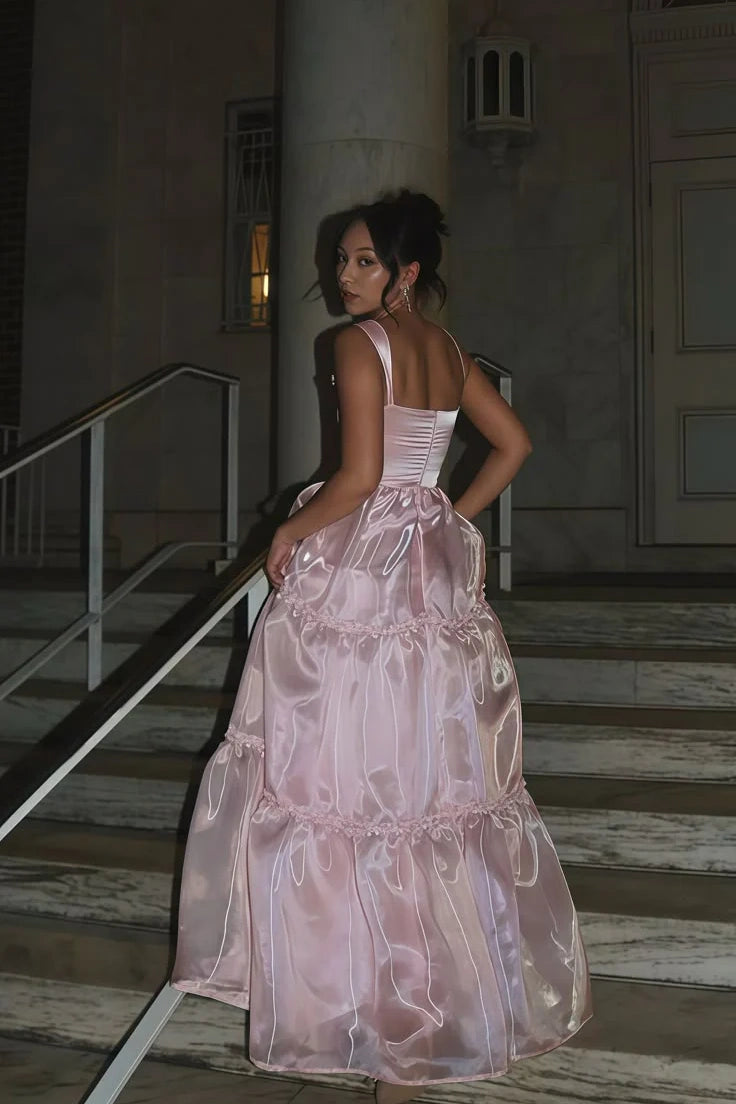 Bateau Sleeveless Tulle A-Line Empire Pink Party Prom Dress