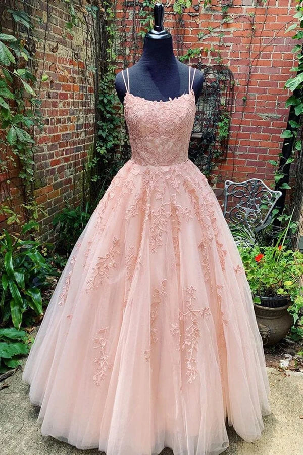Bateau Sleeveless Tulle A-Line Lace Appliques Party Prom Dress