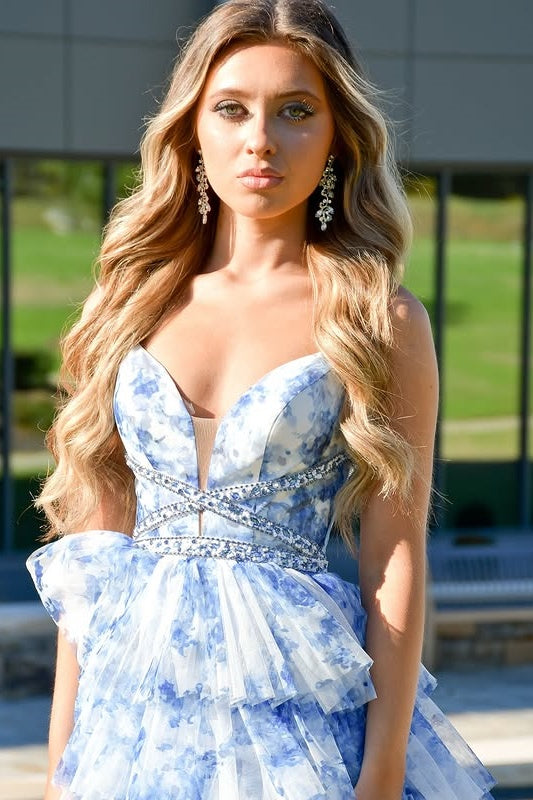 Beaded Empire Sweetheart Sleeveless Floral Chiffon A-Line Party Prom Dress