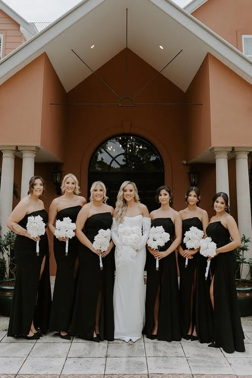 Black Strapless Empire Long Bridesmaid Dress With Slit