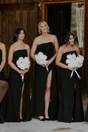 Black Strapless Empire Long Bridesmaid Dress With Slit