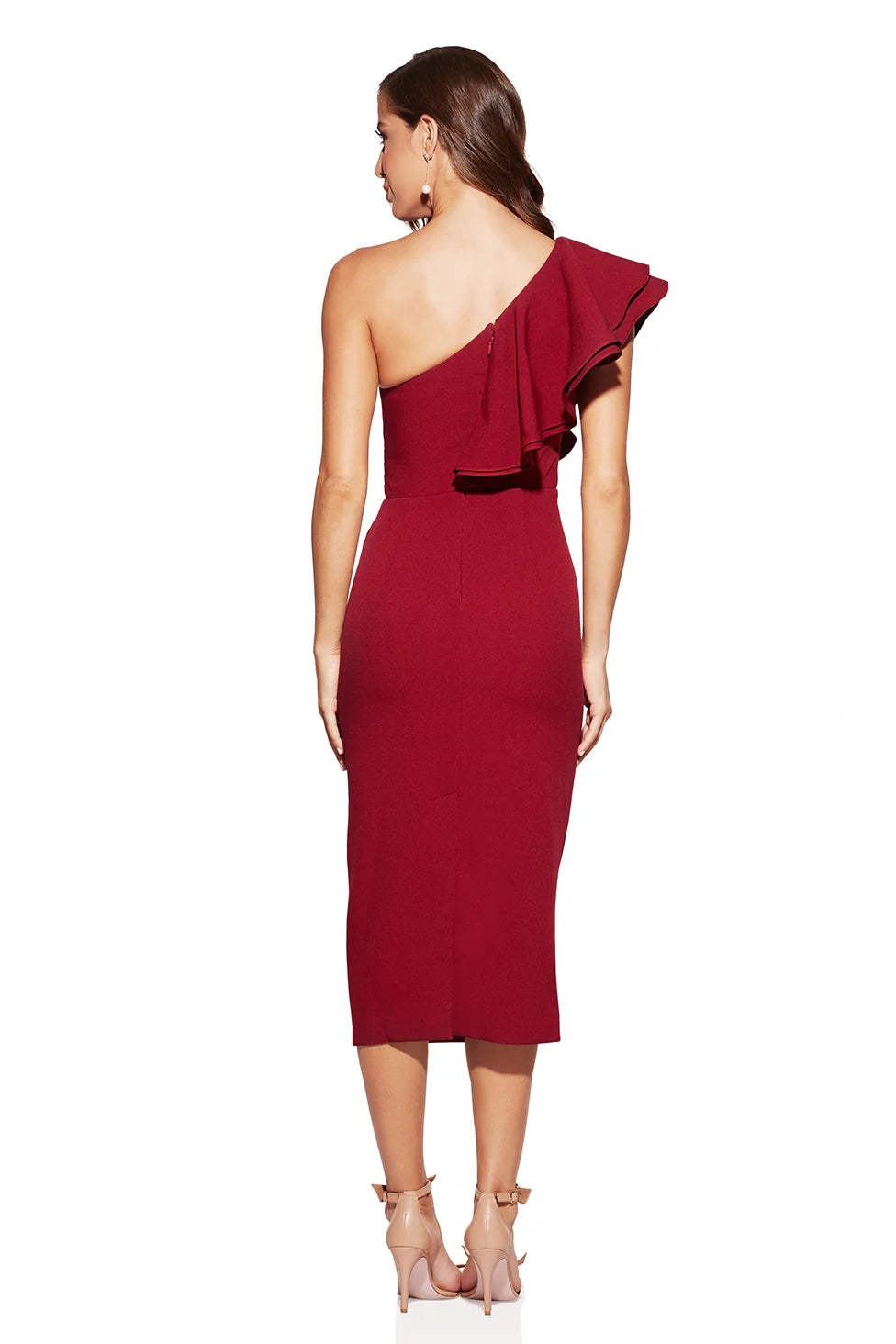 Bodycon One Shoulder Ruffled Tea-Length Bridesmaid Dress