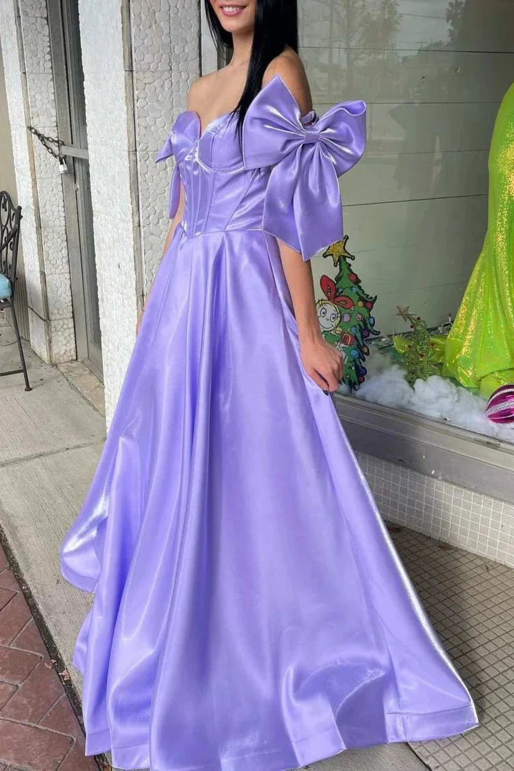 Bow Off-Shoulder A-Line Empire Party Prom Dress