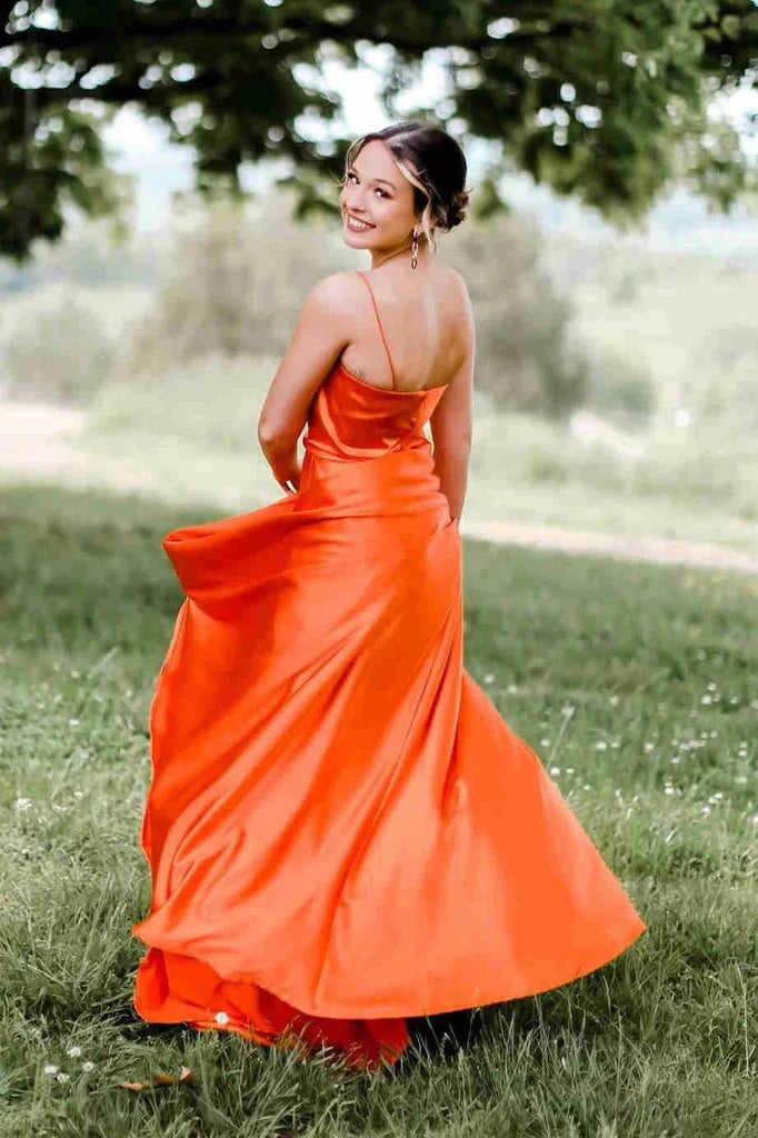 Casual Satin A-Line Sleeveless Long Party Prom Dress