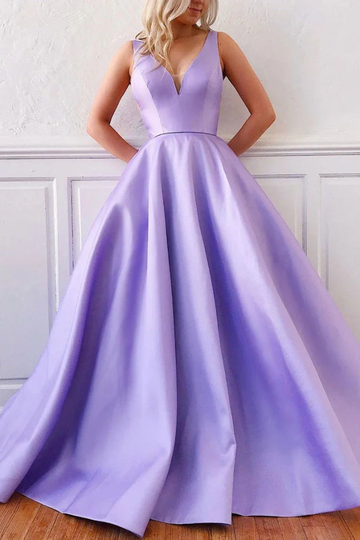 Casual Satin A-Line V-Neck Sleeveless Empire Prom Dress Movousdress Casual Satin A-Line V-Neck Sleeveless Empire Prom Dress Movousdress