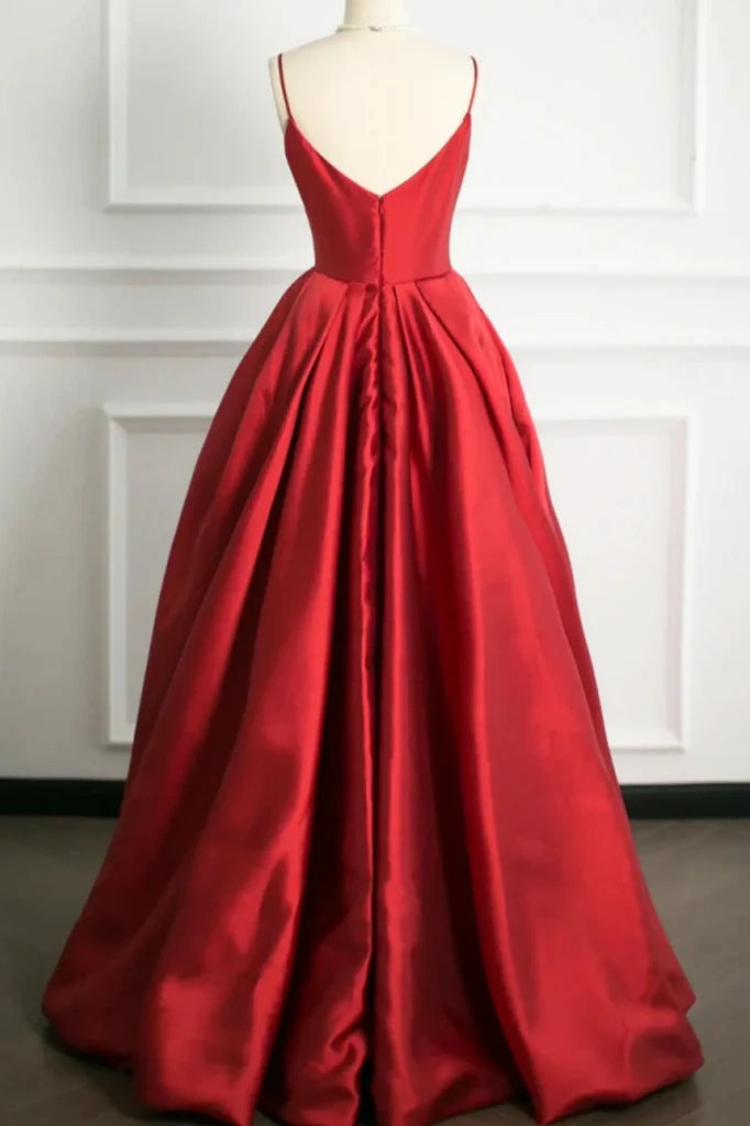 Casual Satin A-Line V-Neck Sleeveless Long Party Prom Dress