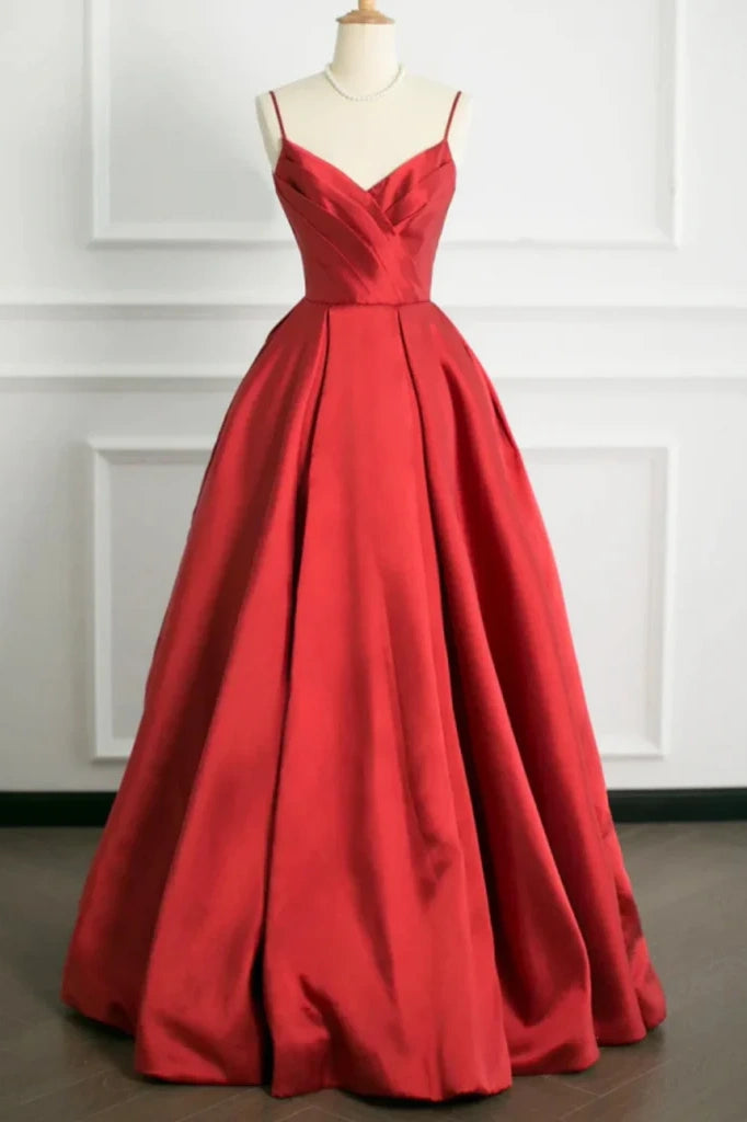 Casual Satin A-Line V-Neck Sleeveless Long Party Prom Dress