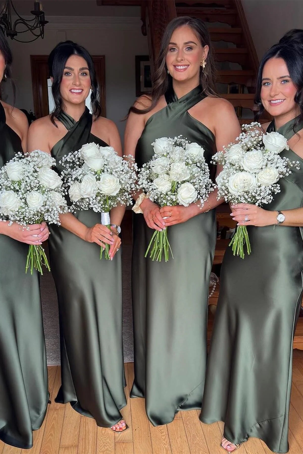 Casual Satin Fitted Halter Sleeveless Bridesmaid Dress