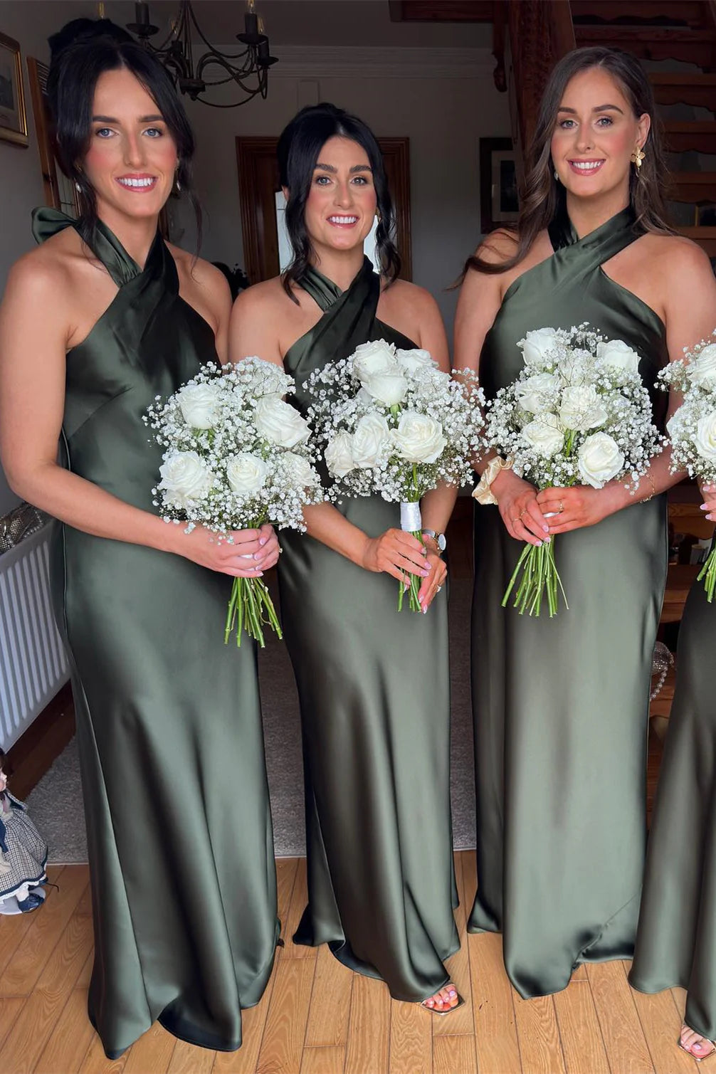 Casual Satin Fitted Halter Sleeveless Bridesmaid Dress