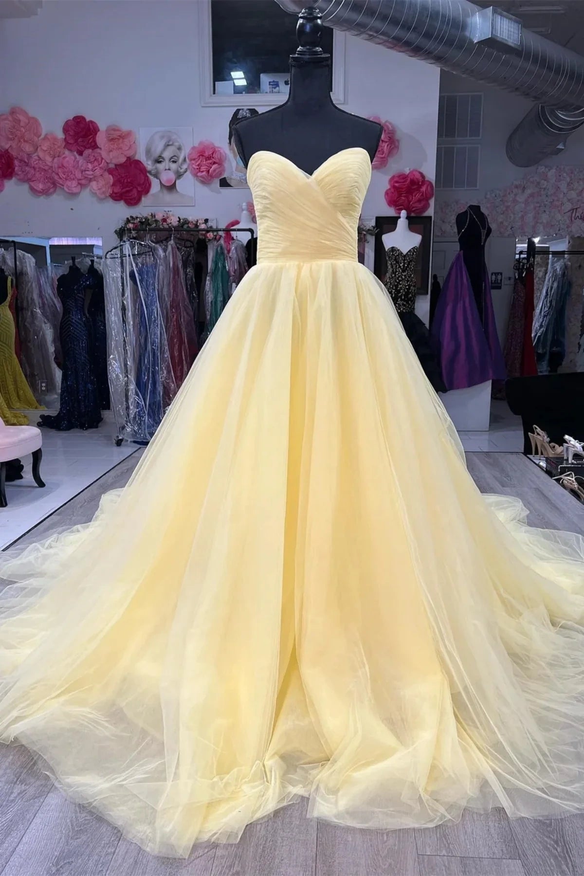 Casual Tulle A-Line Empire Strapless Party Prom Dress
