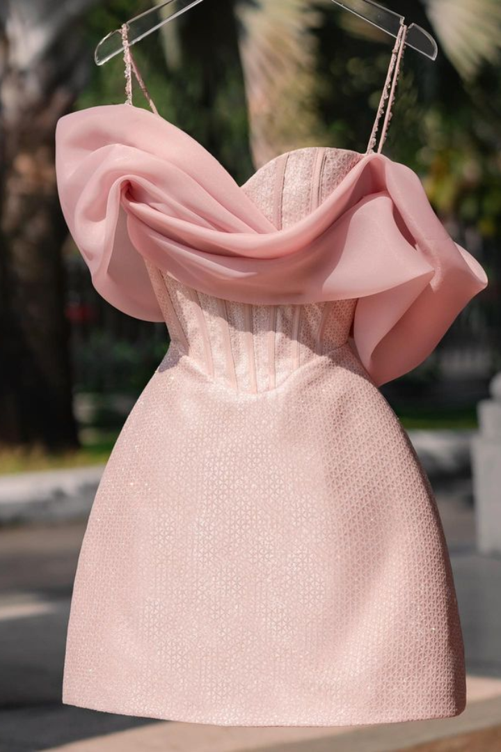 Chic Satin A-Line Off-Shoulder Empire Short Homecoming Dress Movousdress Chic Satin A-Line Off-Shoulder Empire Short Homecoming Dress Movousdress