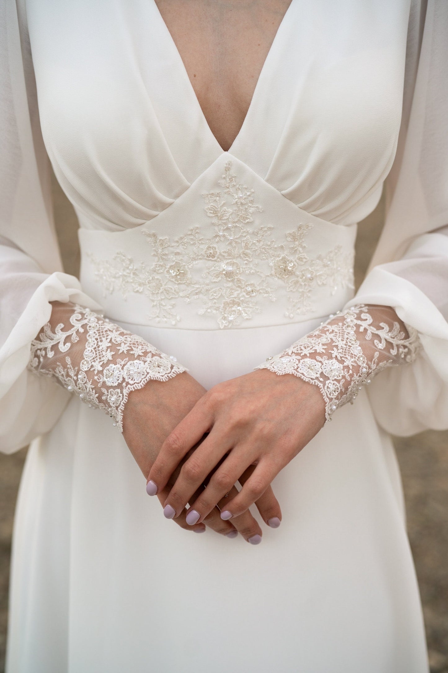Chic Satin A-Line V-Neck Long Sleeveless Appliques Boho Wedding Dress
