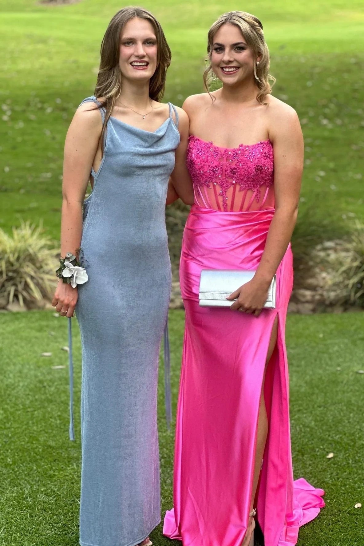Chic Satin Mermaid Strapless Appliques Party Prom Dress With Train