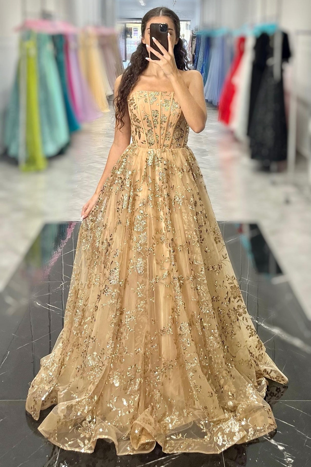 Chic Strapless Empire Lace A-Line Long Party Prom Dress  Movousdress