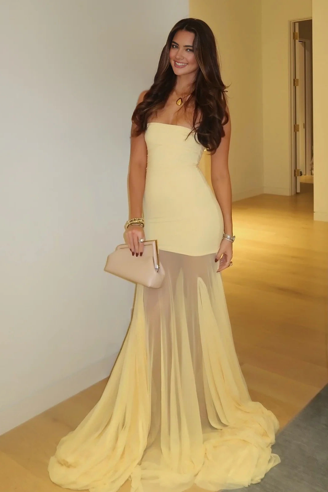 Chic Strapless Empire Mermaid Long Chiffon Party Prom Dress
