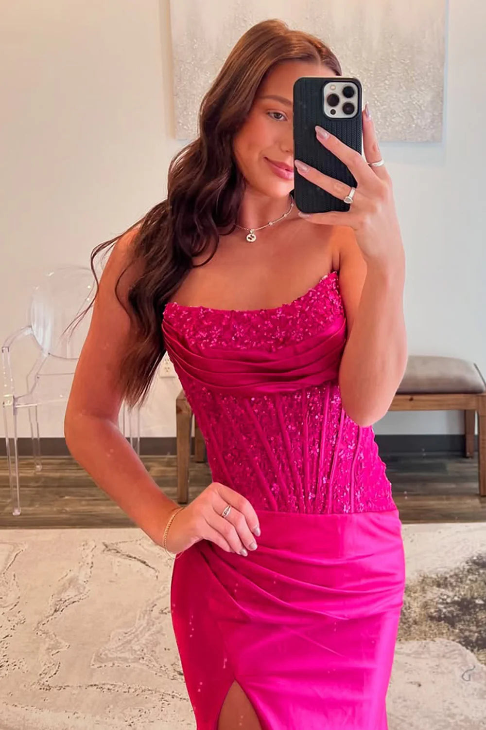 Chic Strapless Sleeveless Empire Two Tone Party Prom Dress