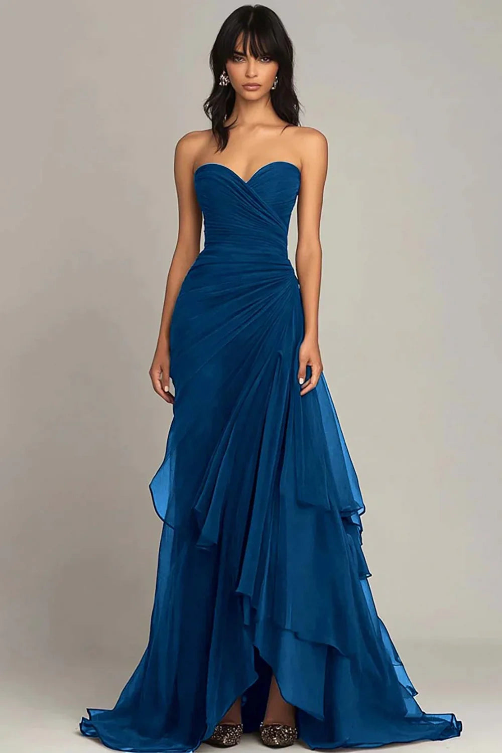 Chic Sweetheart Strapless Empire Chiffon Tiered Party Prom Dress