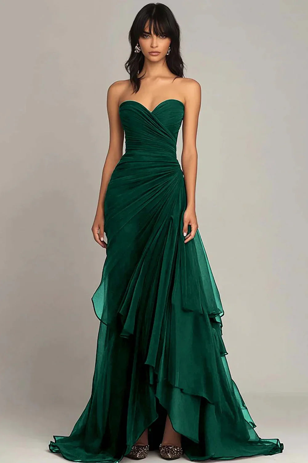 Chic Sweetheart Strapless Empire Chiffon Tiered Party Prom Dress