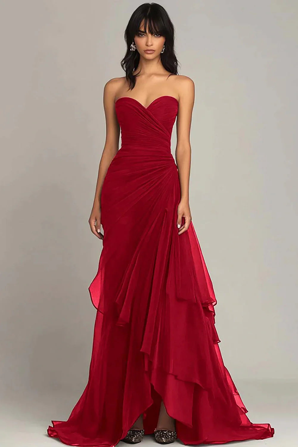 Chic Sweetheart Strapless Empire Chiffon Tiered Party Prom Dress
