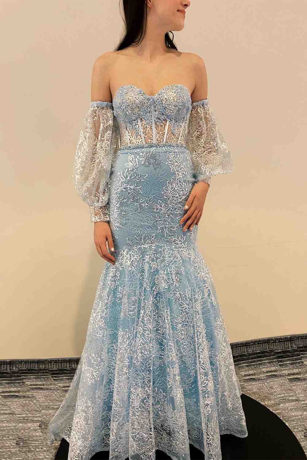 Chic Sweetheart Strapless Mermaid Tulle Appliques Party Prom Dress
