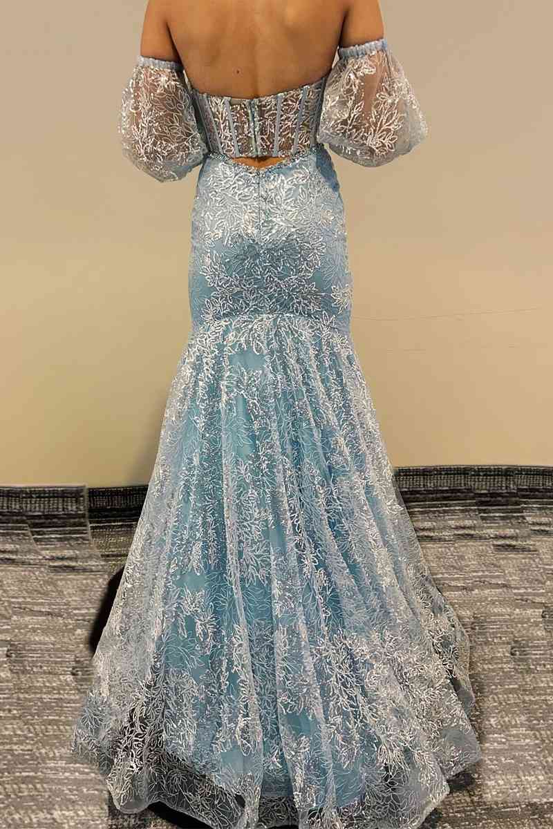 Chic Sweetheart Strapless Mermaid Tulle Appliques Party Prom Dress