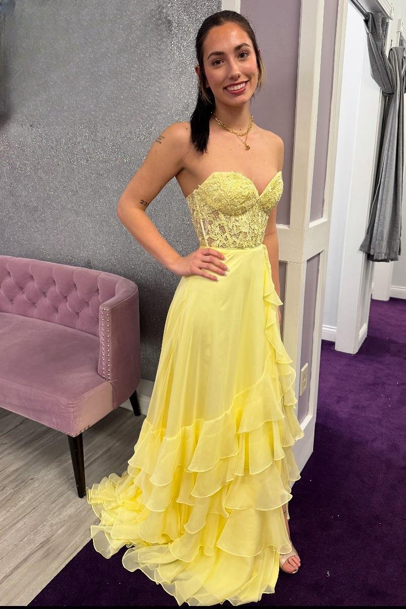 Chic Sweetheart Strapless Two Tone A-Line Ruffled Party Prom Dress