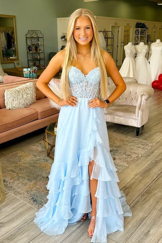 Chic Sweetheart Strapless Two Tone A-Line Ruffled Party Prom Dress