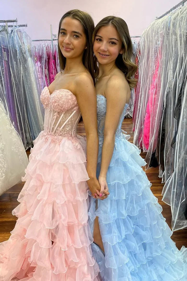 Chic Tulle A-Line Strapless Tiered Party Prom Dress