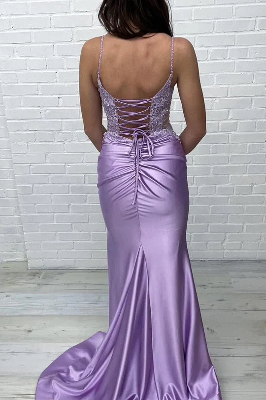 Chic V-Neck Spaghetti Straps Mermaid Appliques Party Prom Dress